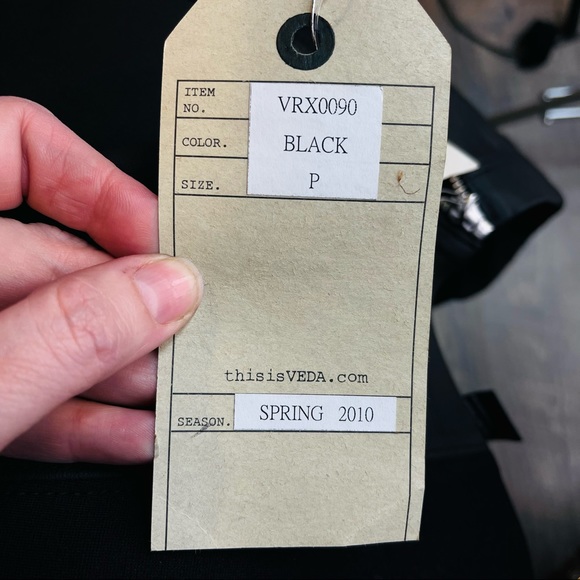 VEDA Tailored Sheath Dress Black Leather Stretch V Neck W/ Sheer Mesh S New - Picture 8 of 10